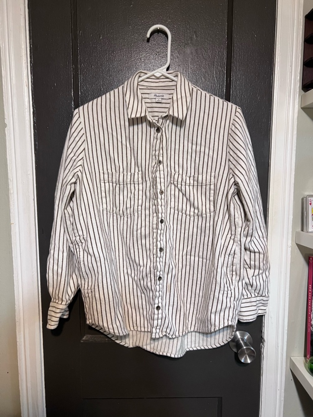 Madewell White Button-Down Shirt with Black Stripes
